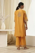 Ochre Yellow Cotton Silk Straight Suit Set - Image 6