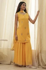 Ochre Yellow Embroidered Straight Suit Set - Image 2