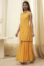 Ochre Yellow Embroidered Straight Suit Set - Image 8