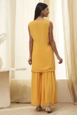 Ochre Yellow Embroidered Straight Suit Set - Image 7