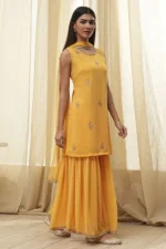 Ochre Yellow Embroidered Straight Suit Set - Image 6