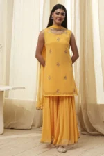 Ochre Yellow Embroidered Straight Suit Set - Image 5